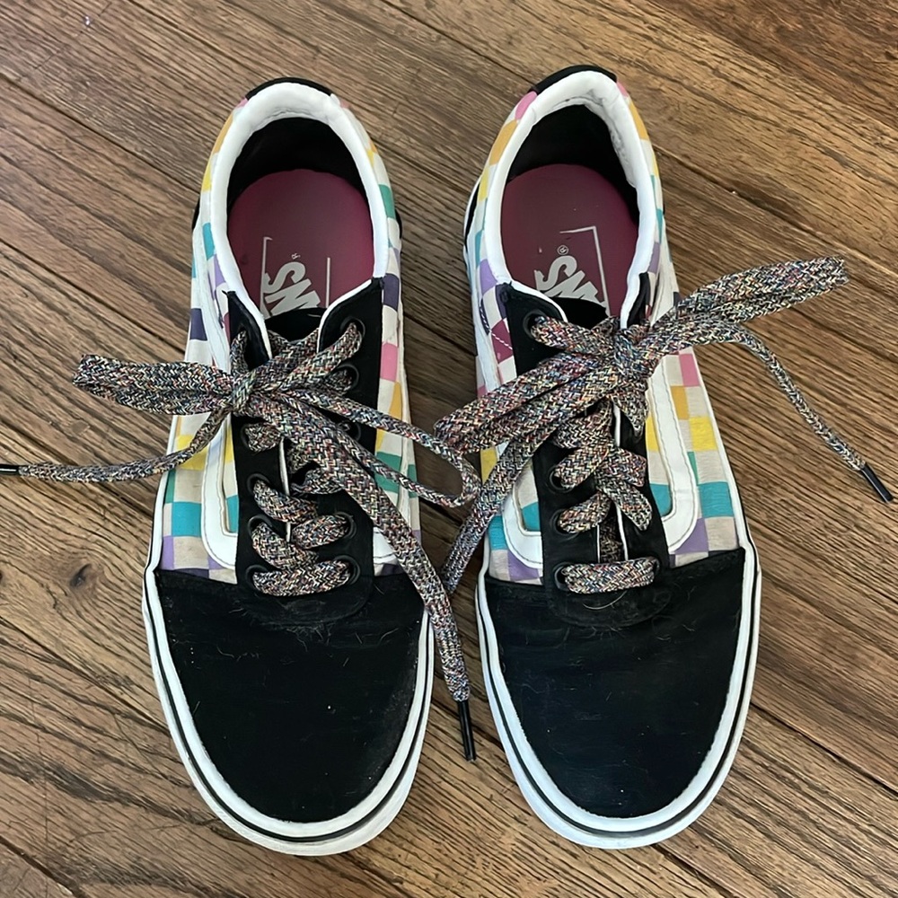 Vans rainbow checkerboard lace up sneakers